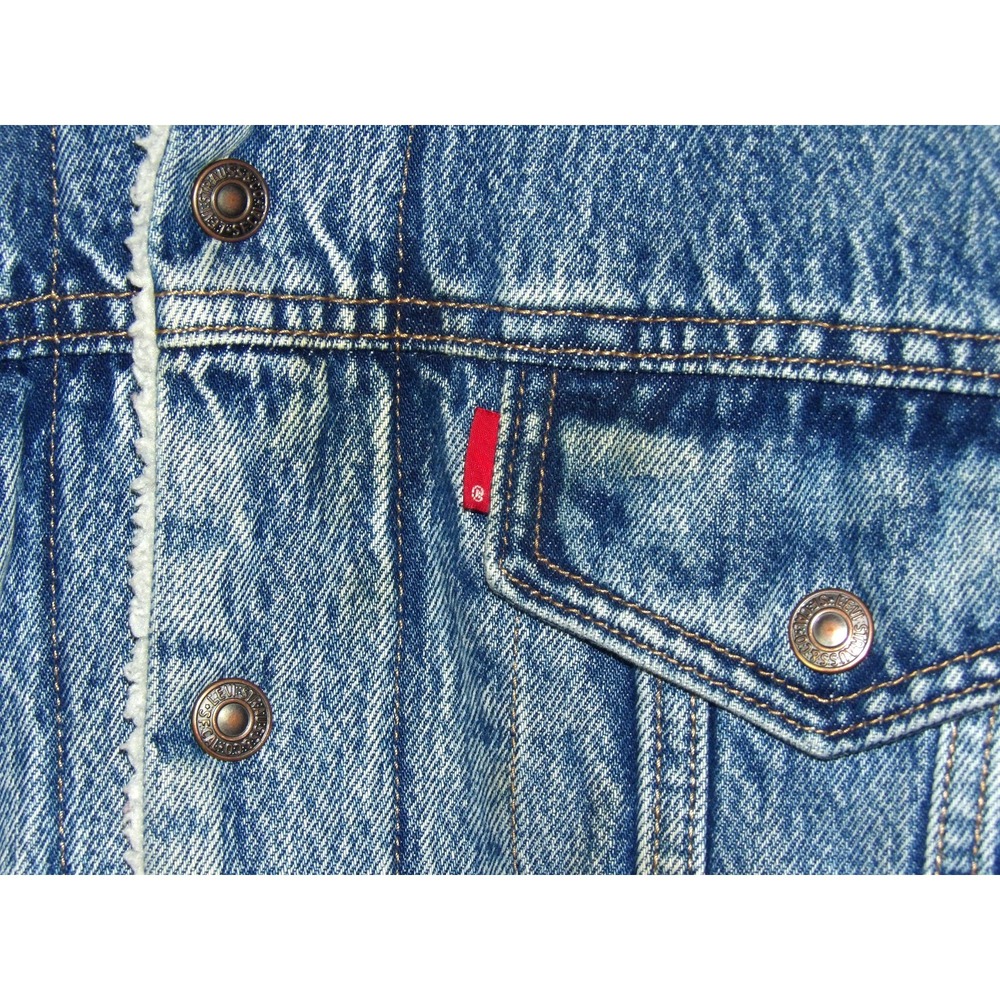 Levi's Premium Denim Sherpa Lined Snap Blue Trucker Jacket Women's Large - Picture 4 of 9